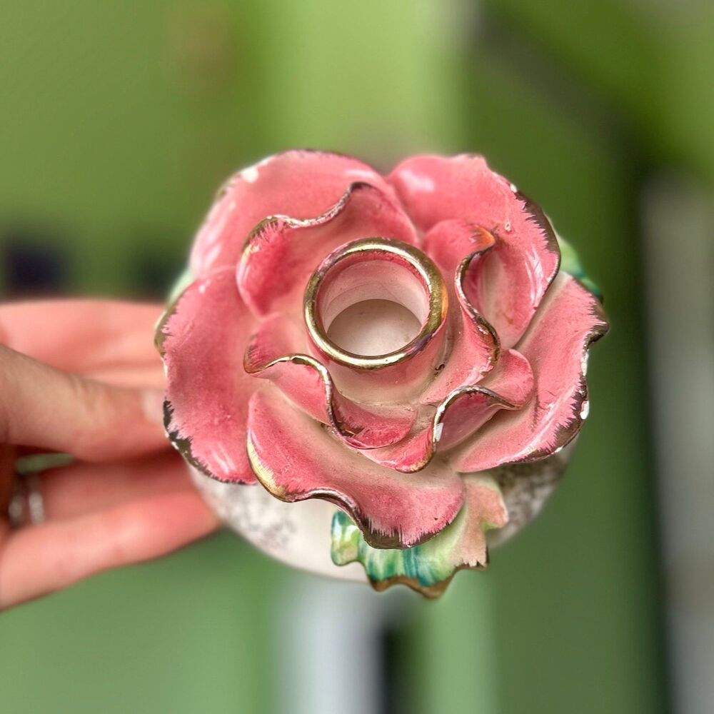 ❌SOLD 3D Pink Floral Rose Dainty Candlestick Holder Art Accent - Picture 10 of 12